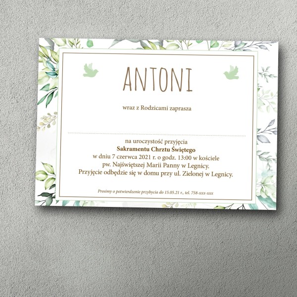 Zaproszenie na chrzest "Zielona Łąka"