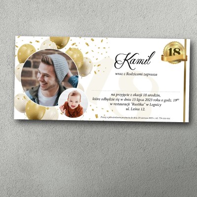 Zaproszenie na 18 – Złoty Blask 18 | Personalizowane ze zdjęciem