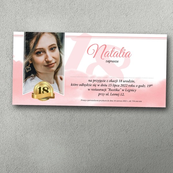 Zaproszenie na 18 – Pudrowa Elegancja 18 | Personalizowane
