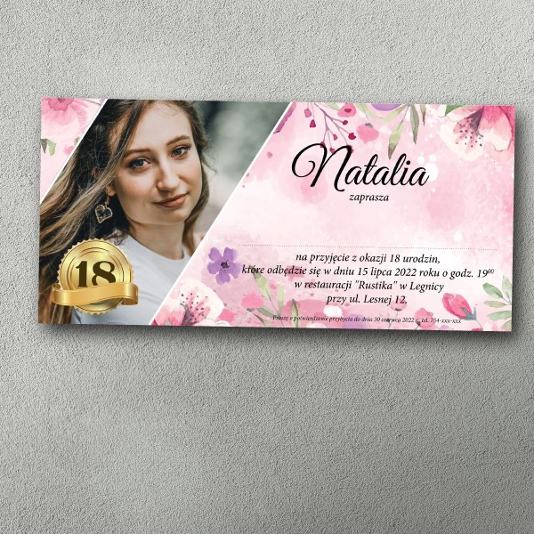Zaproszenie na 18 – Różany Styl 18 | Personalizowane