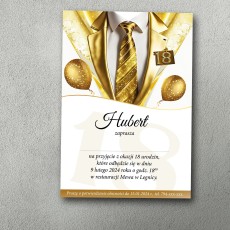 Luksusowe Zaproszenie na 18-tkę A6 – Złoty Garnitur i Balony