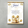 Eleganckie Zaproszenie na 18-tkę A6 – Złoty Tort i Balony