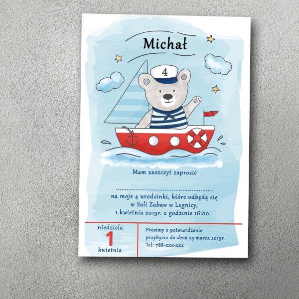 Zaproszenie urodzinowe "Misiowy Rejs"