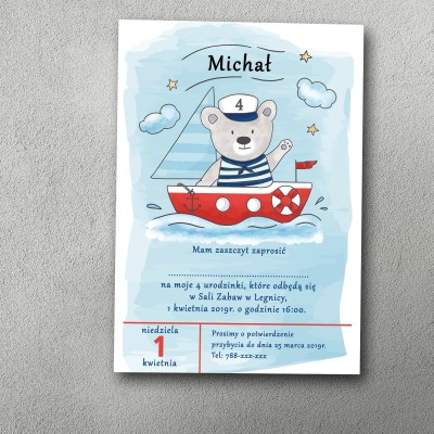 Zaproszenie urodzinowe "Misiowy Rejs"