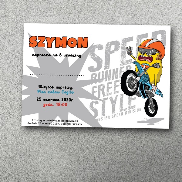Zaproszenie urodzinowe "Moto Stworek"