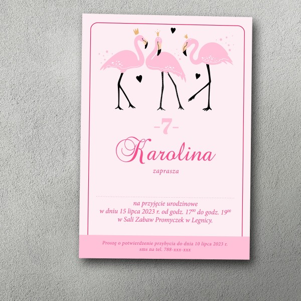 Zaproszenie urodzinowe "Trzy Flamingi"