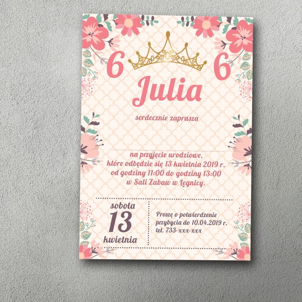 Zaproszenie urodzinowe "Księżniczka Róży"