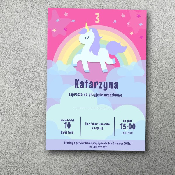 Zaproszenie urodzinowe "Tęczowy Jednorożec"