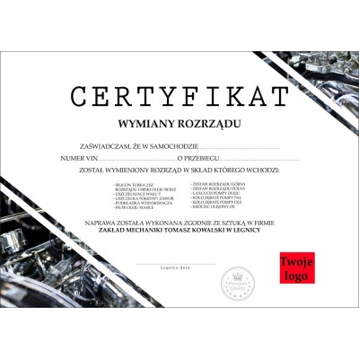 Certyfikat wymiany rozrządu