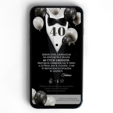 zaproszenie elektroniczne z motywem garnituru, czarna mucha, biała koszula 2