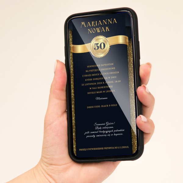 E-zaproszenie ze złotą wstęgą.