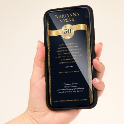 E-zaproszenie ze złotą wstęgą.