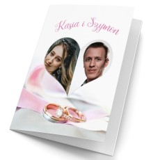 kartka ślubna personalizowana ze zdjęciem obrączki serce imiona para młoda
