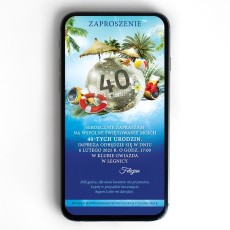 tropikalne zaproszenie elektroniczne z palmami i drinkami, morze, słońce 2