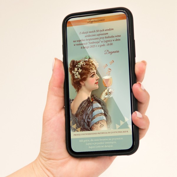 zaproszenie elektroniczne retro z kieliszkiem