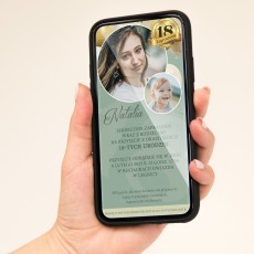 zielone zaproszenie elektroniczne z dwoma zdjęciami