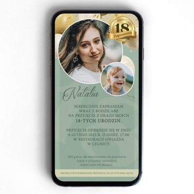 Zielone zaproszenie elektroniczne ze zdjęciami – stylowe