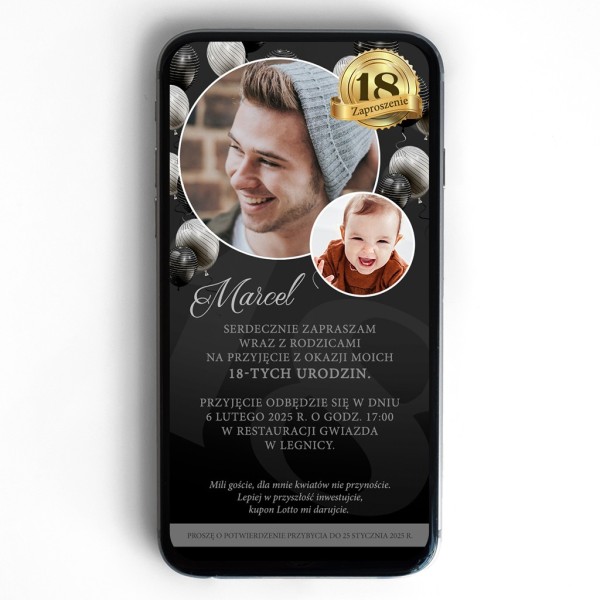 Czarne zaproszenie elektroniczne ze zdjęciami – nowoczesne