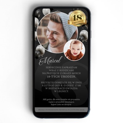 Czarne zaproszenie elektroniczne ze zdjęciami – nowoczesne