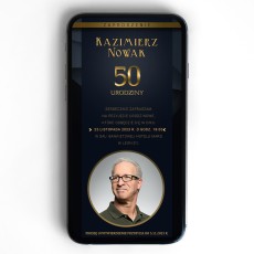 męskie zaproszenie elektroniczne na urodziny, zdjęcie, czarne, złoto 2