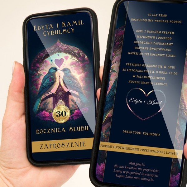 zaproszenie elektroniczne z wierszem i gołąbkami