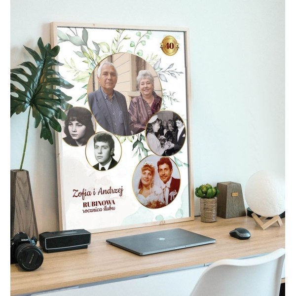 „Historia Miłości” – Fotokolaż jubileuszowy ze zdjęciami w kołach i motywami natury