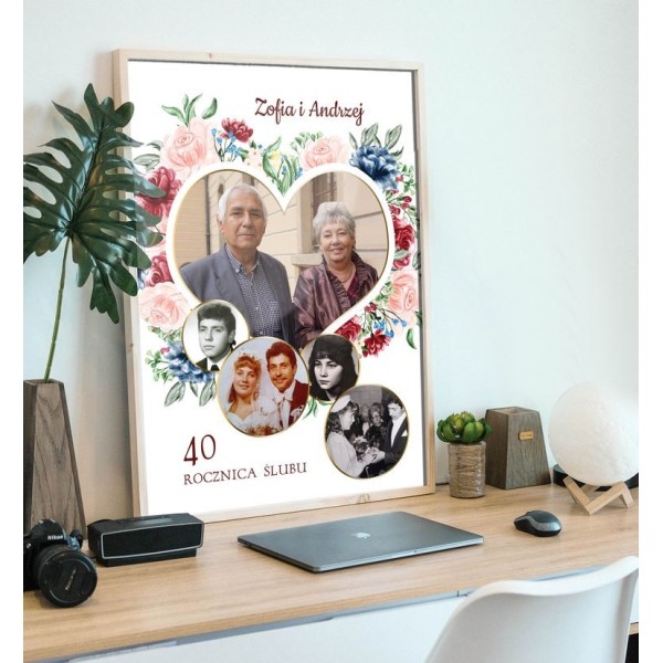 personalizowany obraz ze zdjęć w kształcie serca na rocznicę ślubu