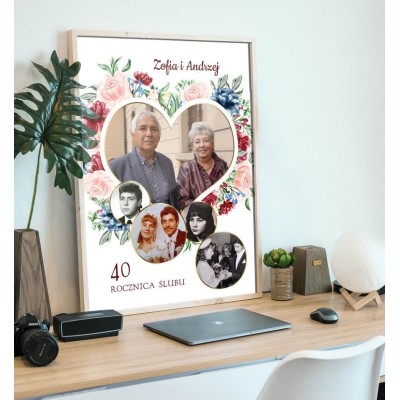 personalizowany obraz ze zdjęć w kształcie serca na rocznicę ślubu
