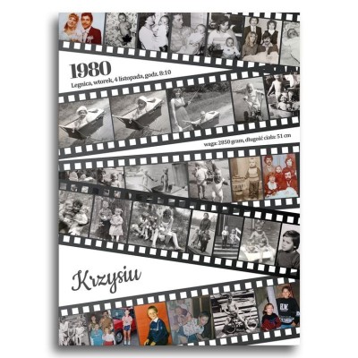 Personalizowany kolaż zdjęć „Klisza życia” – wyjątkowy foto obraz z imieniem i datą urodzenia