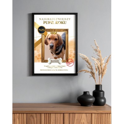 Certyfikat Najgrzeczniejszy Pupil Roku, personalizowana pamiątka dla psa