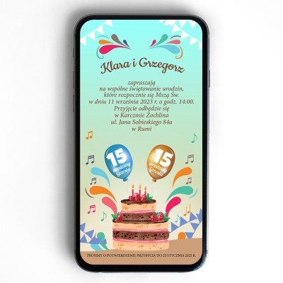 dziecięce zaproszenie elektroniczne z torcikiem