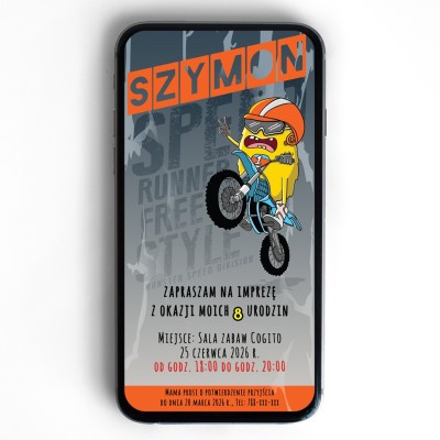 dziecięce zaproszenie elektroniczne z rowerem