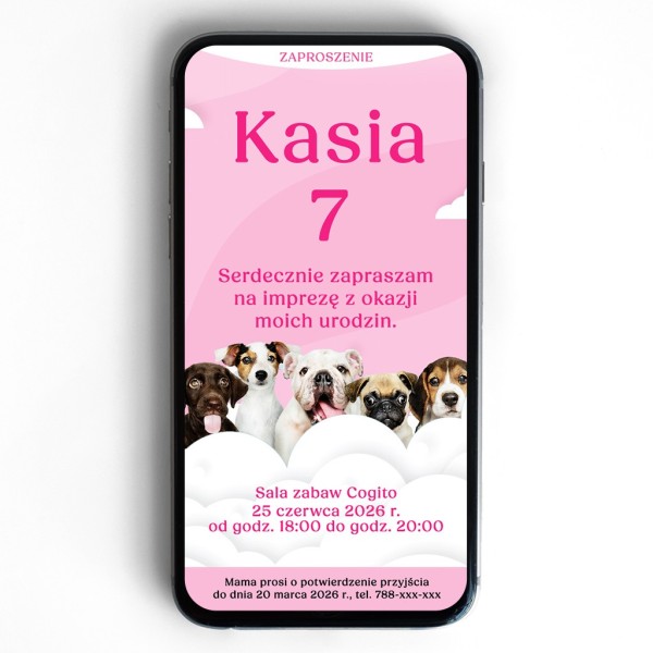 dziecięce zaproszenie elektroniczne z pieskami
