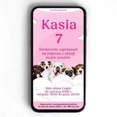 dziecięce zaproszenie elektroniczne z pieskami