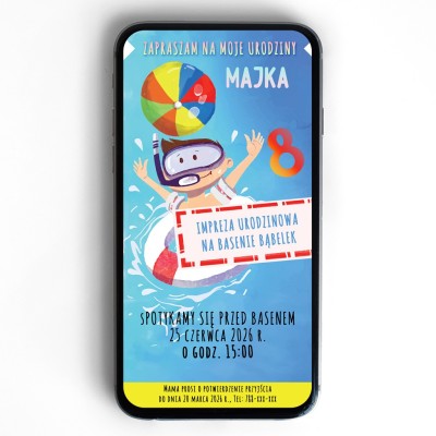 dziecięce zaproszenie elektroniczne basenowe