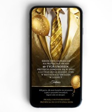 Zaproszenie whats'app, massanger, złoty garnitur, 40-te urodziny