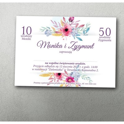 zaproszenie na podwójne urodziny kwiatowe pastelowe płatki