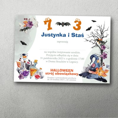 zaproszenie na podwójne urodziny halloween dzieci magiczna noc grafika
