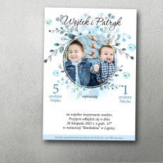 Zaproszenie na podwójne urodziny Błękitna Chwila ze zdjęciem dwóch dzieci