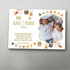 Zaproszenie na podwójne urodziny Letnia Frajda ze zdjęciem dwóch jubilatów