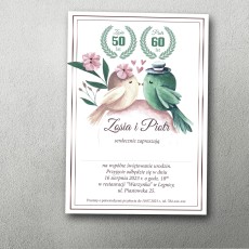 zaproszenie na podwójne urodziny ze zdjęciem ptaki pastelowa ilustracja