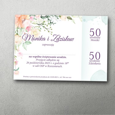 zaproszenie na podwójne urodziny pastelowe kwiatowe delikatna grafika