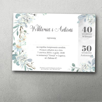 zaproszenie na podwójne urodziny botaniczne mglista zieleń kwiaty