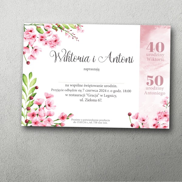 zaproszenie na podwójne urodziny pastelowe kwiatowe róże