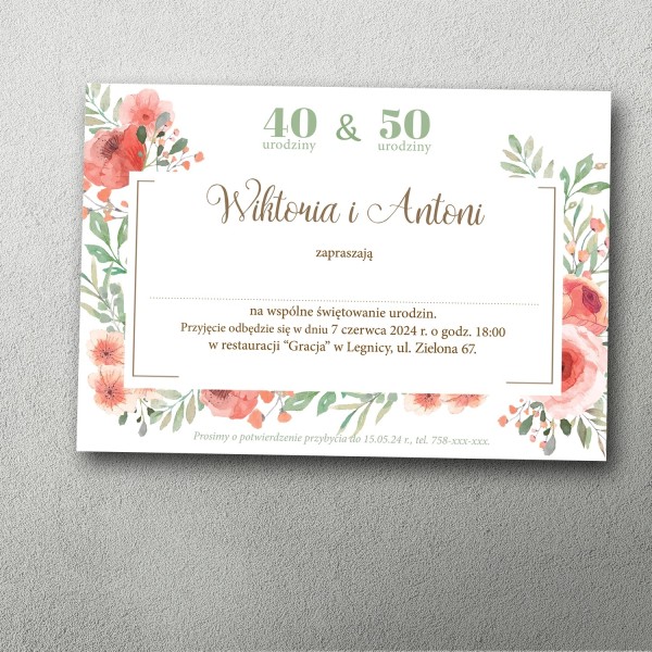 zaproszenie na podwójne urodziny maki kwiatowe eleganckie