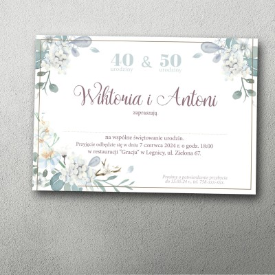 zaproszenie na podwójne urodziny jasne kwiatowe chłodna grafika