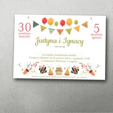 zaproszenie na podwójne urodziny dzieci balony kolorowe grafika