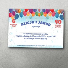 zaproszenie na podwójne urodziny dzieci balony u góry kolorowe