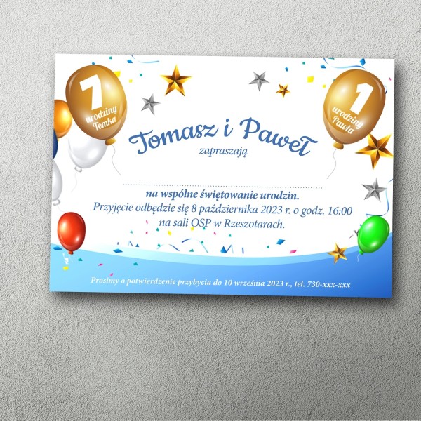 zaproszenie na podwójne urodziny dzieci balony gwiazdy kosmiczny styl