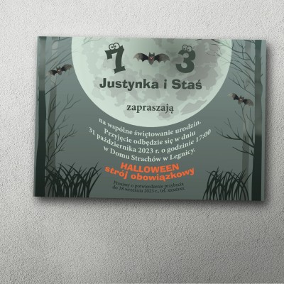 zaproszenie na podwójne urodziny halloween dzieci nocna grafika, nietoperze